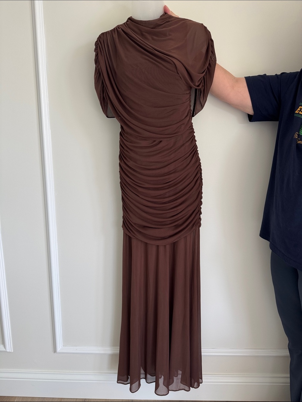 Amanda Uprichard Chocolate Brown Ruched Maxi Dress